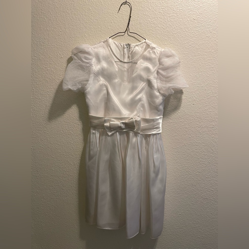 White Satin Kids Dress with Bow size 8